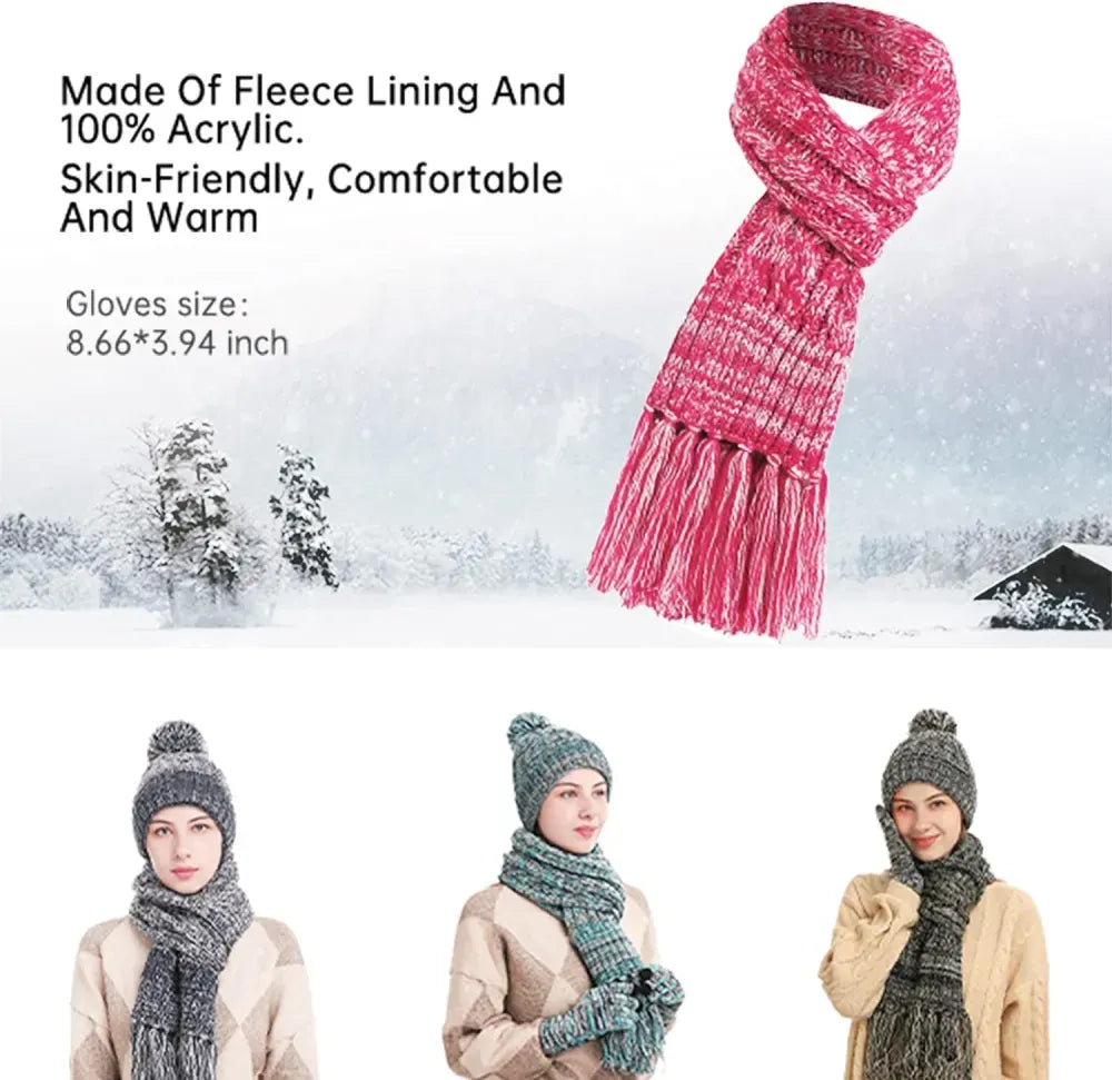 Honnesserry Winter Warm Beanie Hat Scarf and Touchscreen Gloves Set for Womens Skull Caps Neck Scarves with Fleece Lined