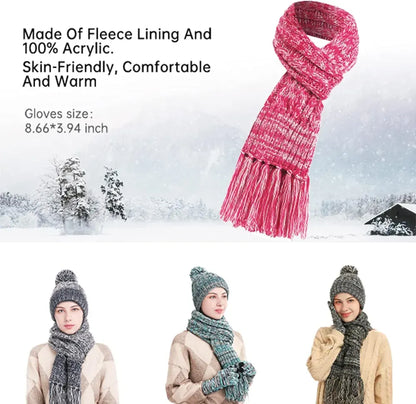 Honnesserry Winter Warm Beanie Hat Scarf and Touchscreen Gloves Set for Womens Skull Caps Neck Scarves with Fleece Lined