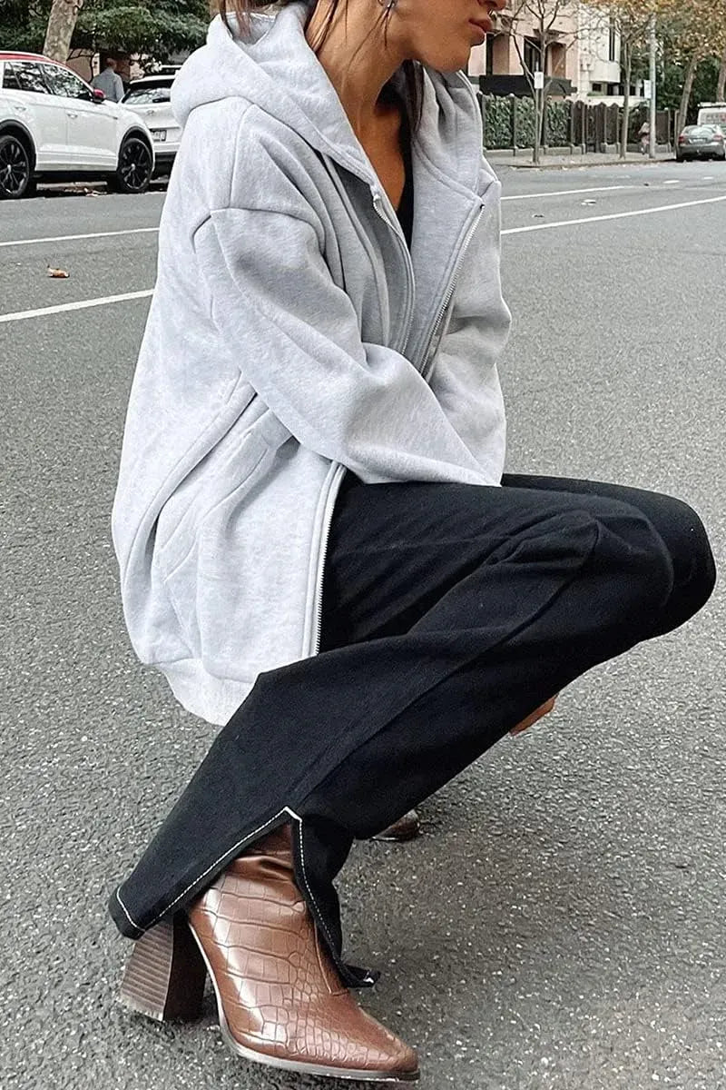 Women's Cute Hoodies Teen Girl Fall Jacket Oversized Sweatshirts Casual Drawstring Zip Up Y2K Hoodie with Pocket