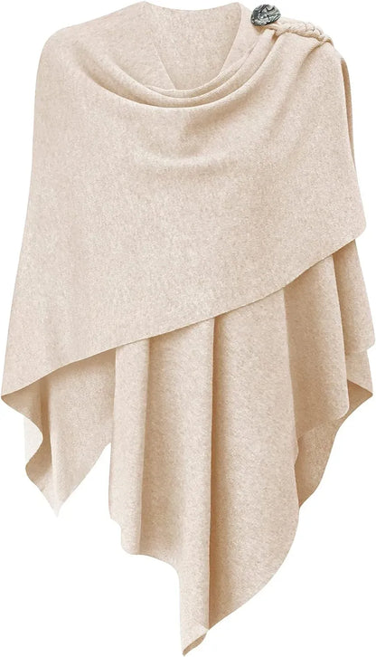 Womens Large Cross Front Poncho Sweater Wrap Topper Knitted Elegant Shawls Cape for Fall Winter