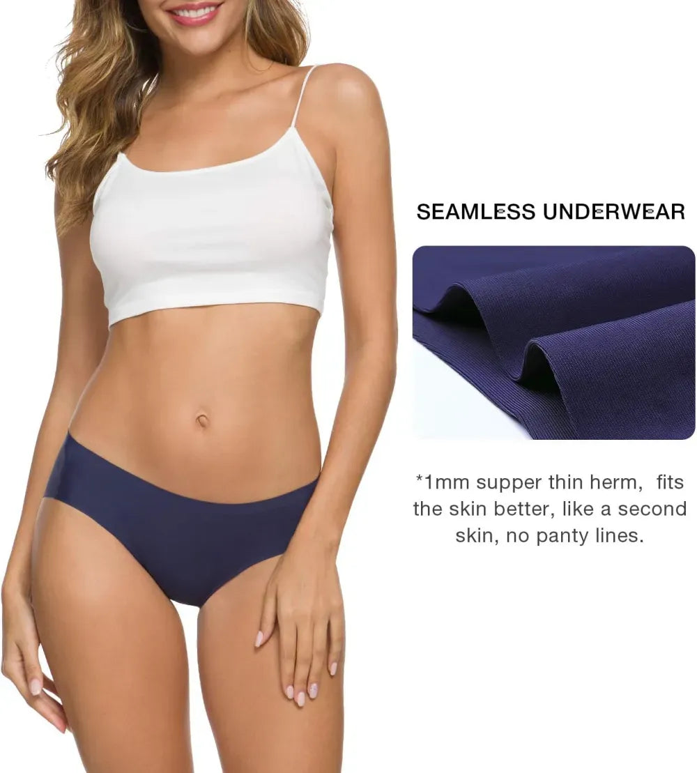 Women’s Seamless Hipster Underwear No Show Panties Soft Stretch Bikini Underwears Multi-Pack