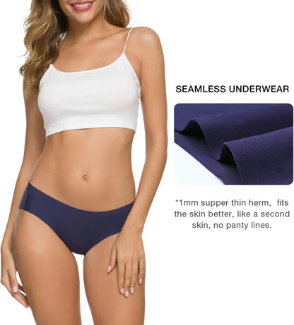 Women’s Seamless Hipster Underwear No Show Panties Soft Stretch Bikini Underwears Multi-Pack