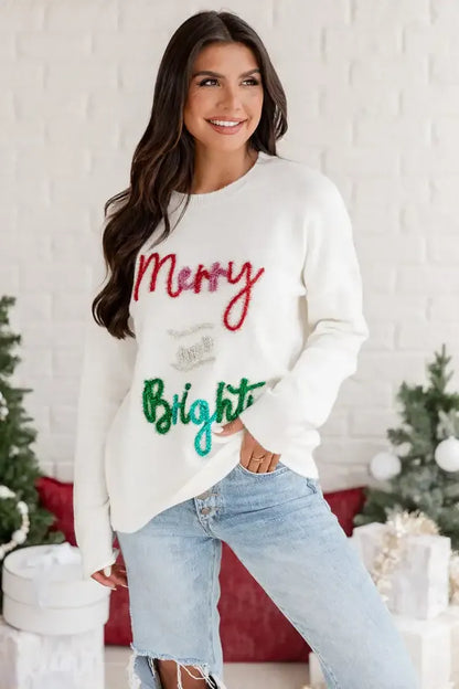 Merry And Bright Tinsel Cream Sweater
