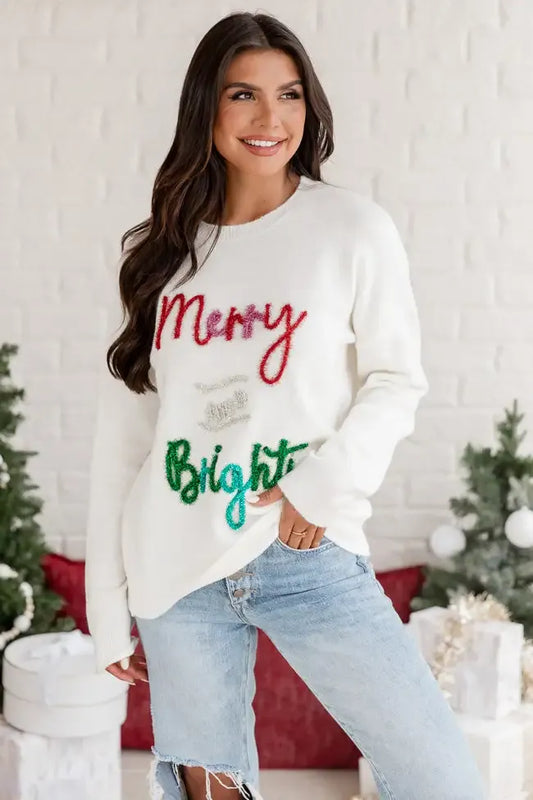 Merry And Bright Tinsel Cream Sweater
