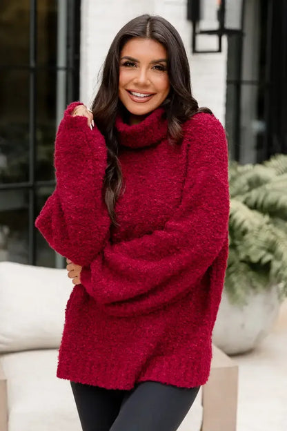 Haven't You Heard Burgundy Turtleneck Sweater DOORBUSTER