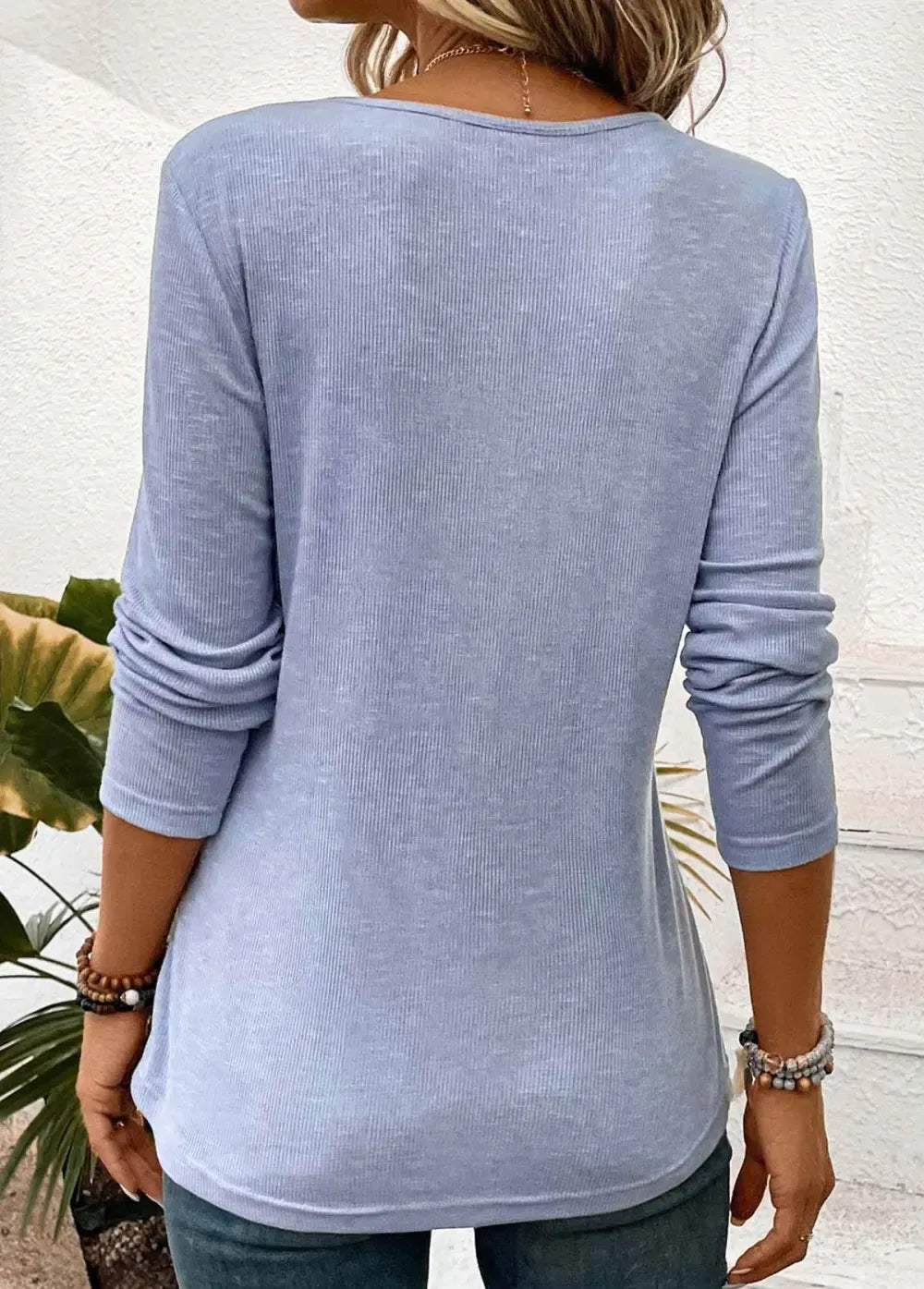 Light Purple Lace Long Sleeve Round Neck Blouse