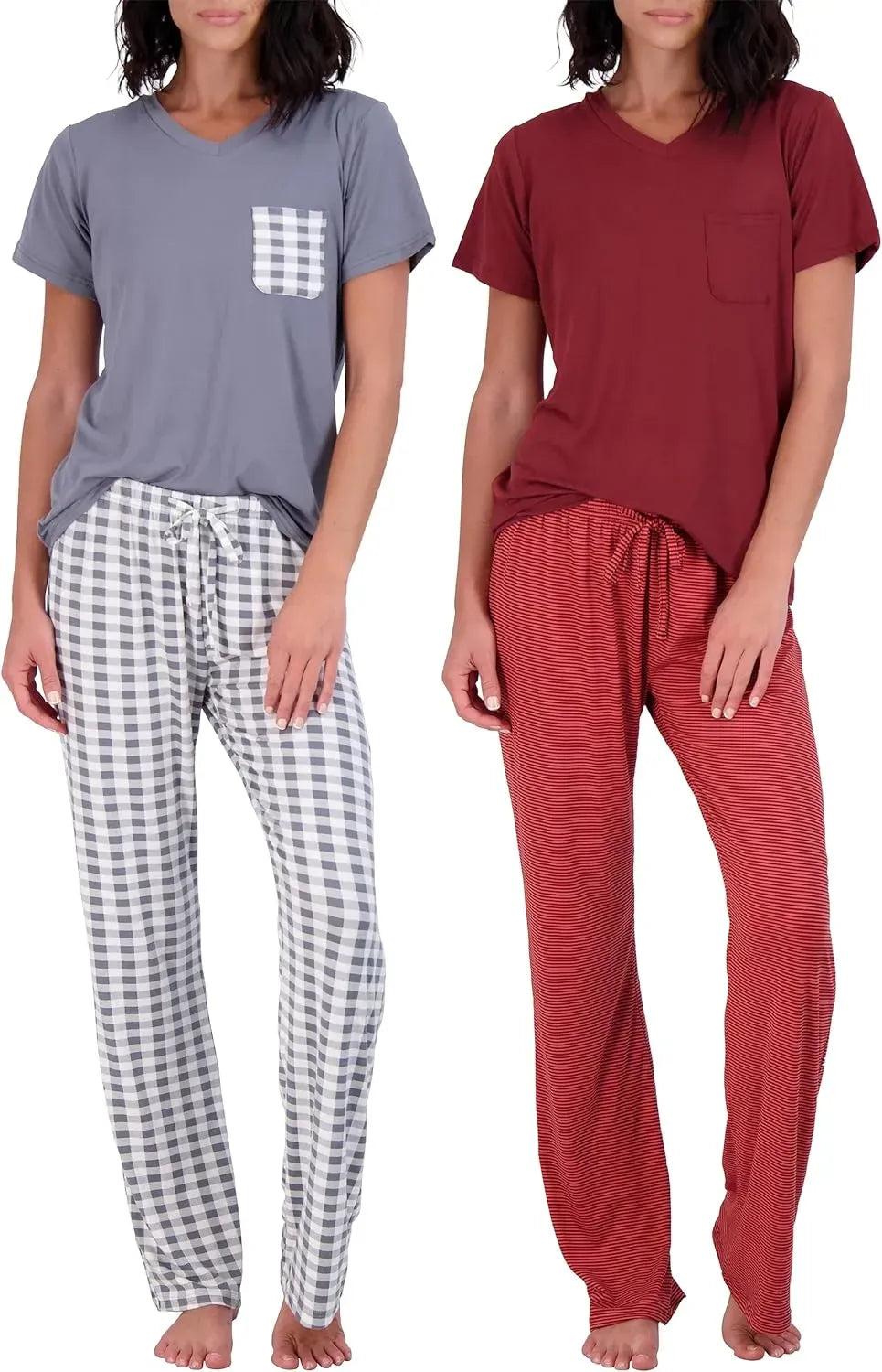 Real Essentials 2 Pack: Women’s Pajama Set Super-Soft Short & Long Sleeve Top With Pants (Available In Plus Size)