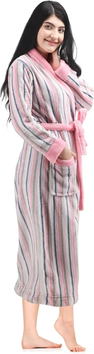 Women Fleece Shawl Collar Bathrobe - Plush Long Robe