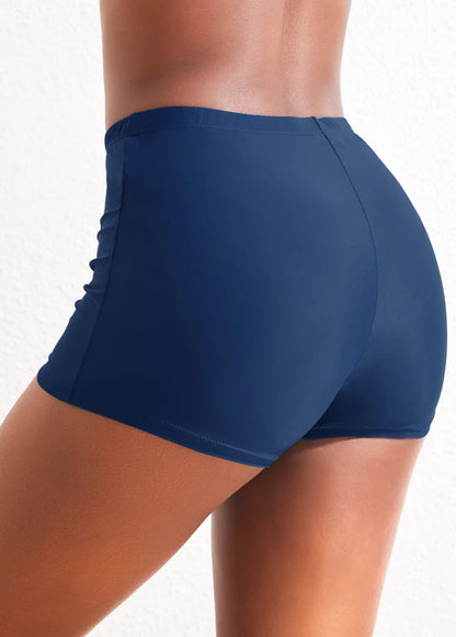 Black Mid Waisted Elastic Detail Swimwear Shorts