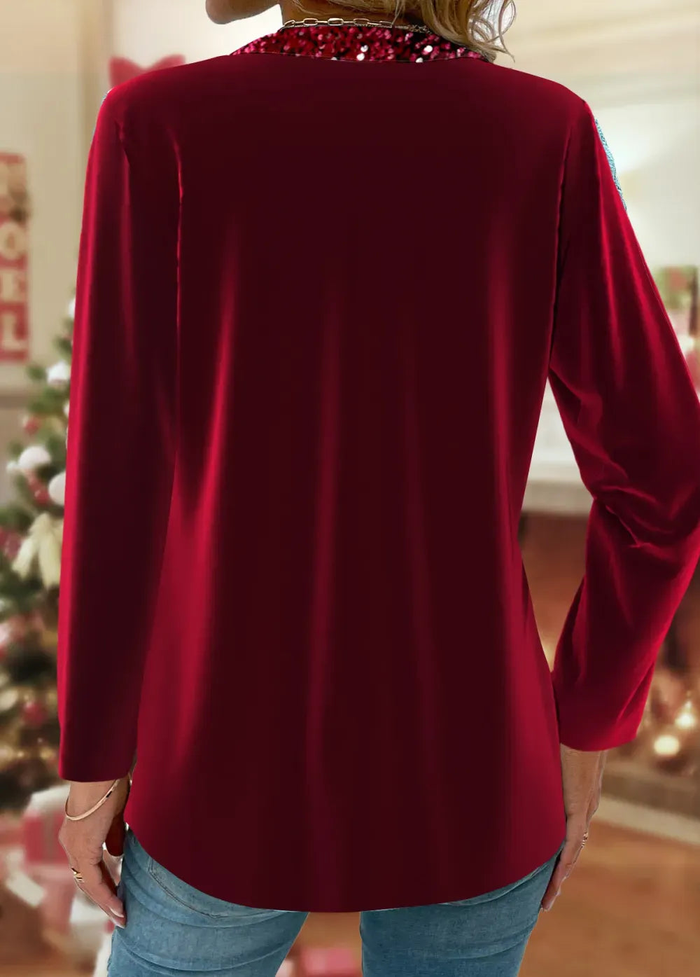 Wine Red Fake 2in1 Long Sleeve T Shirt
