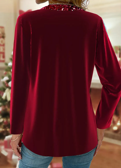 Wine Red Fake 2in1 Long Sleeve T Shirt