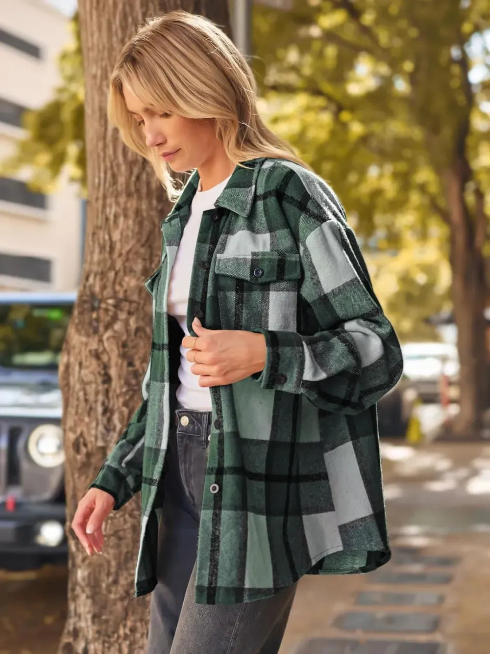 Womens Casual Plaid Shacket Button Down Long Sleeve Shirt