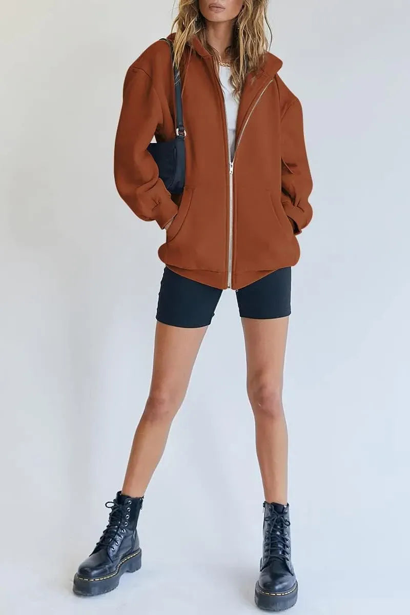 Women's Cute Hoodies Teen Girl Fall Jacket Oversized Sweatshirts Casual Drawstring Zip Up Y2K Hoodie with Pocket