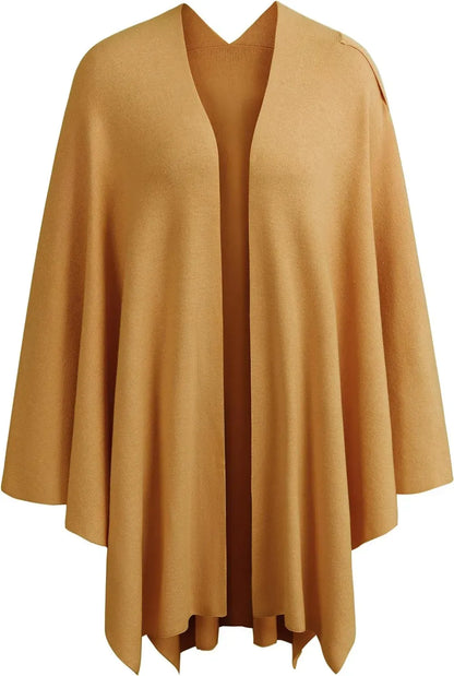Womens Large Cross Front Poncho Sweater Wrap Topper Knitted Elegant Shawls Cape for Fall Winter