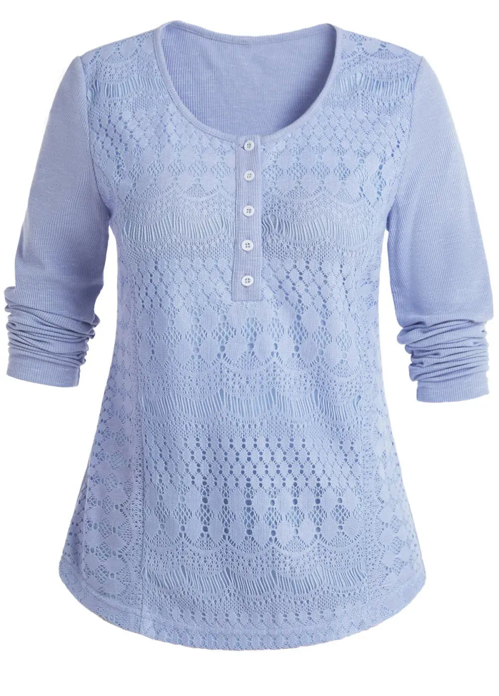 Light Purple Lace Long Sleeve Round Neck Blouse