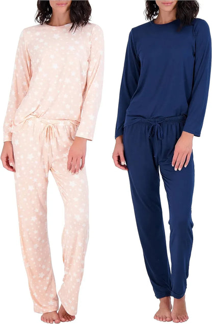 Real Essentials 2 Pack: Women’s Pajama Set Super-Soft Short & Long Sleeve Top With Pants (Available In Plus Size)