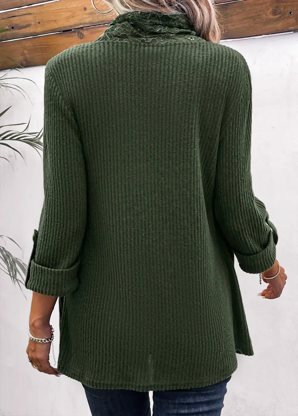 Olive Green Fake 2in1 Long Sleeve T Shirt