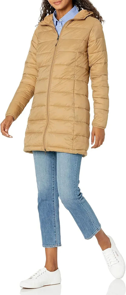 Women's Lightweight Water-Resistant Hooded Puffer Coat (Available in Plus Size)