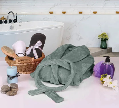 Women Fleece Shawl Collar Bathrobe - Plush Long Robe