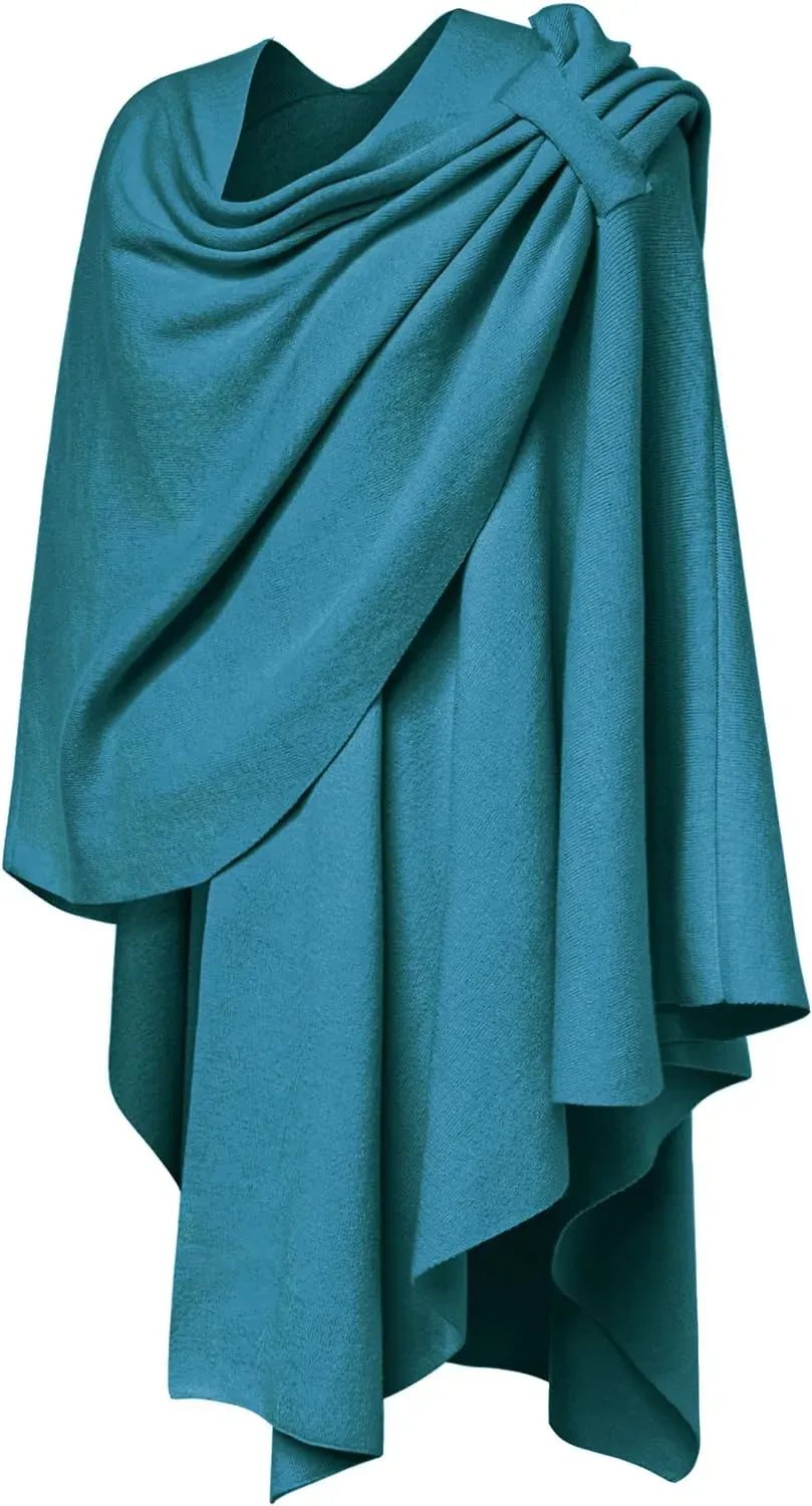 Womens Large Cross Front Poncho Sweater Wrap Topper Knitted Elegant Shawls Cape for Fall Winter
