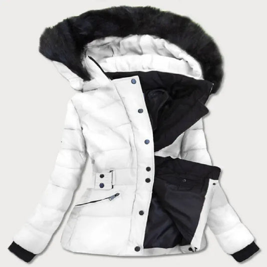 WOMEN'S SHORT WINTER HOODED JACKET WHITE
