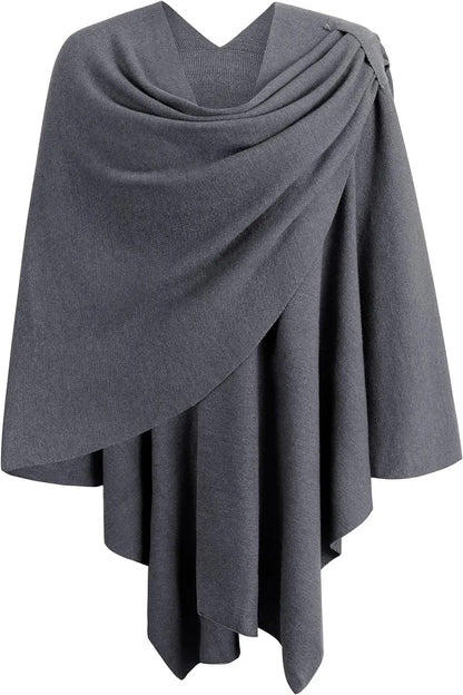 Womens Large Cross Front Poncho Sweater Wrap Topper Knitted Elegant Shawls Cape for Fall Winter