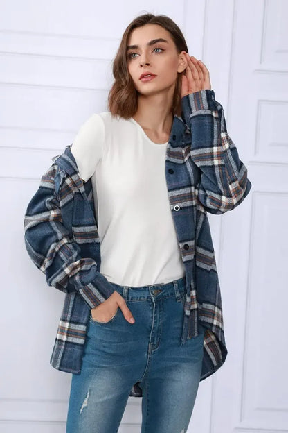 Womens Casual Plaid Shacket Button Down Long Sleeve Shirt