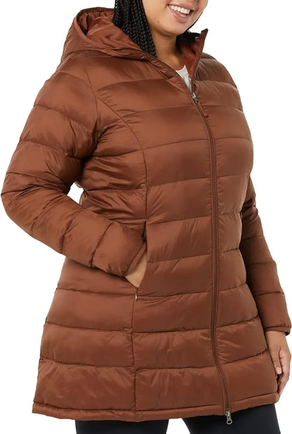 Women's Lightweight Water-Resistant Hooded Puffer Coat (Available in Plus Size)