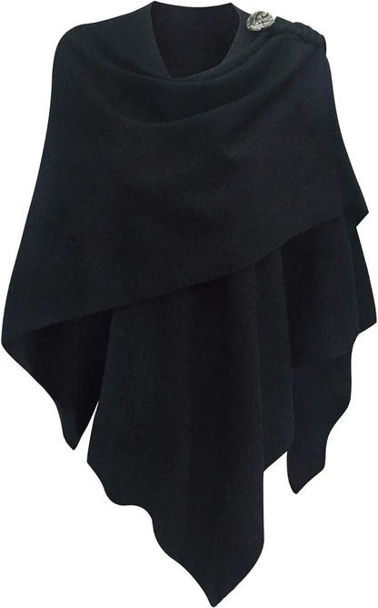 Womens Large Cross Front Poncho Sweater Wrap Topper Knitted Elegant Shawls Cape for Fall Winter