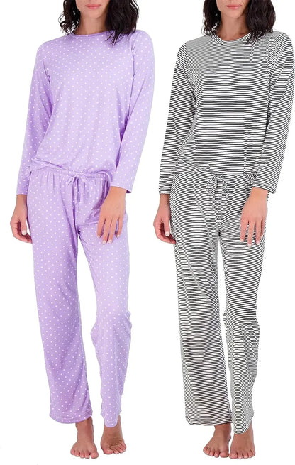 2 Pack: Women’s Pajama Set Super-Soft Short & Long Sleeve Top With Pants (Available In Plus Size)