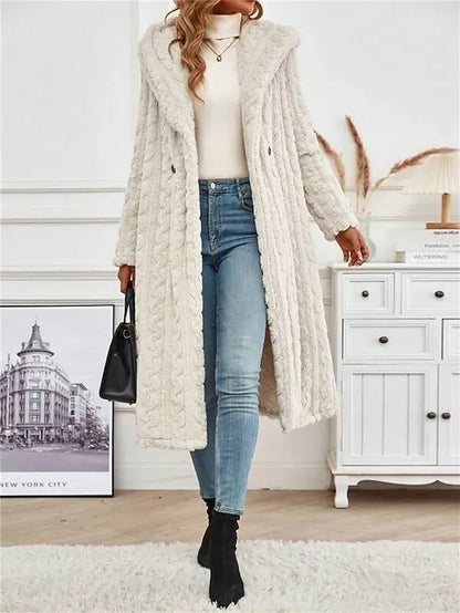 Women's Winter Coat Teddy Coat Coat Windproof Warm Outdoor Street Daily Wear Going out Button Fleece Lined Double Breasted Hoodie Fashion Plush Casual Minimalism Solid Color Regular Fit Outerwear