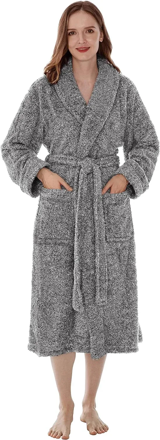 Premium Womens Plush Soft Robe Fluffy, Warm, Fleece Sherpa Shaggy Bathrobe