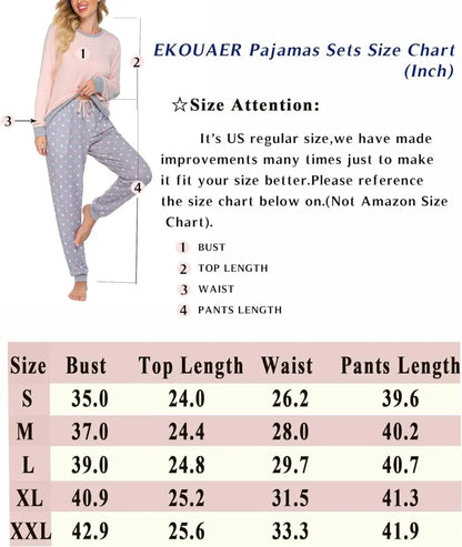 Women's Pajamas Sets Long Sleeve with Plaid Pants Soft Sleepwear O Neck 2 Piece Pjs Joggers Loung Set with Pockets