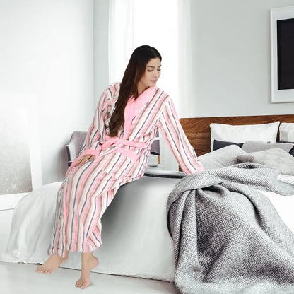 Women Fleece Shawl Collar Bathrobe - Plush Long Robe