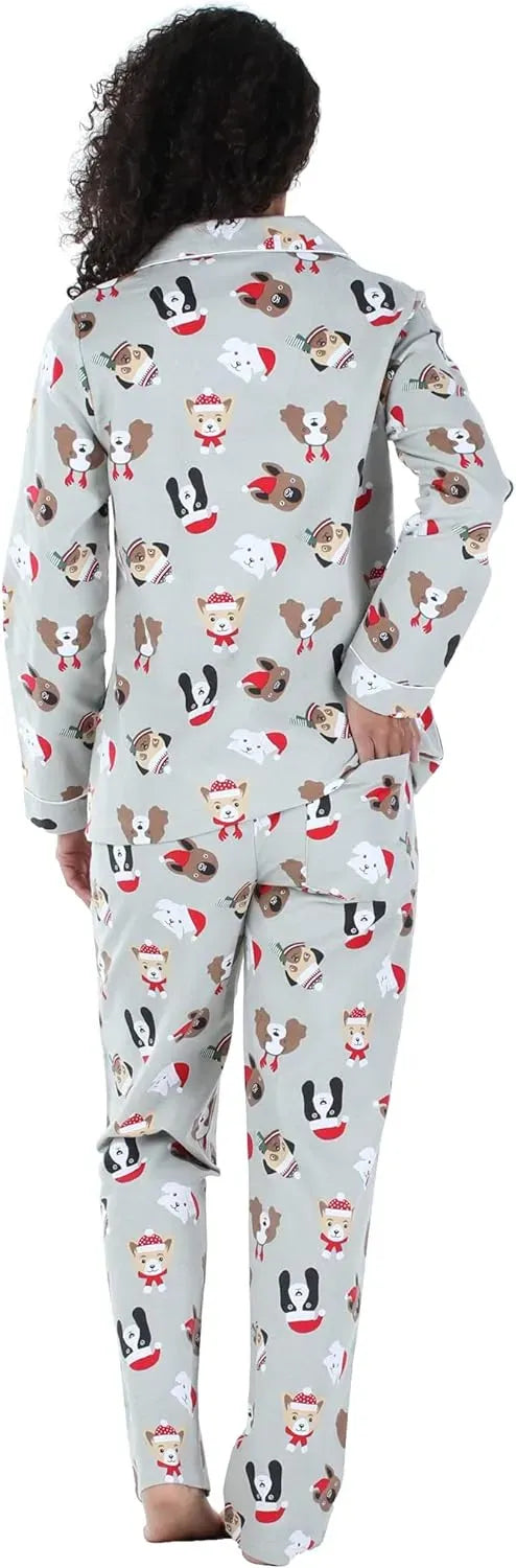 Women's Cotton Flannel Long Sleeve Button-Down Pajamas PJ Set