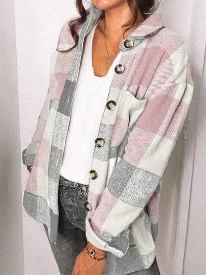 Womens Casual Plaid Shacket Button Down Long Sleeve Shirt