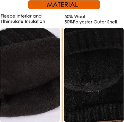Bodvera Thermal Insulation Fingerless Texting Wool Gloves for Women and Men Winter Warm Knitted Convertible Mittens Flap