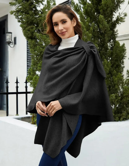 Womens Large Cross Front Poncho Sweater Wrap Topper Knitted Elegant Shawls Cape for Fall Winter