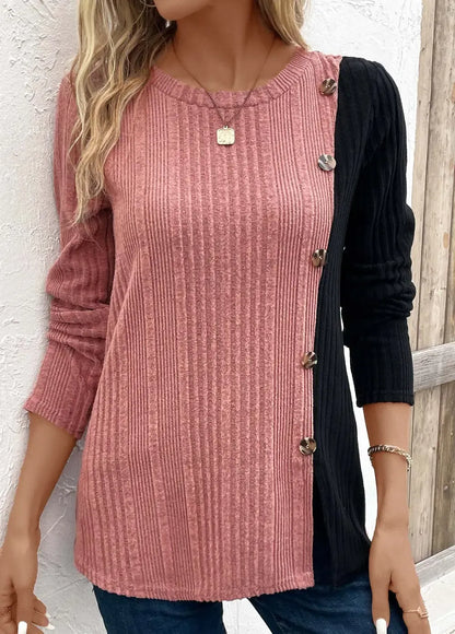 Black Patchwork Long Sleeve Round Neck T Shirt