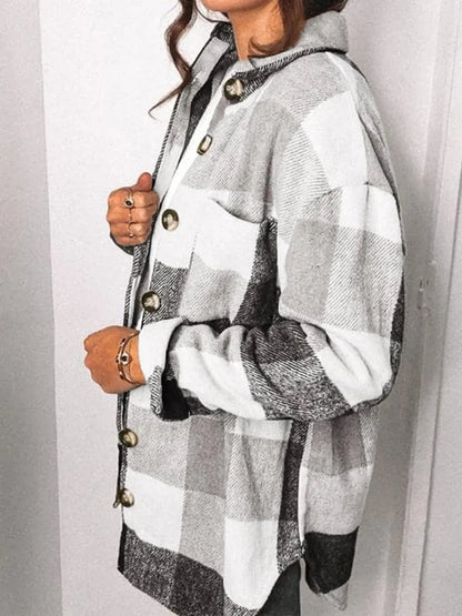 Womens Casual Plaid Shacket Button Down Long Sleeve Shirt