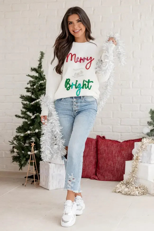 Merry And Bright Tinsel Cream Sweater