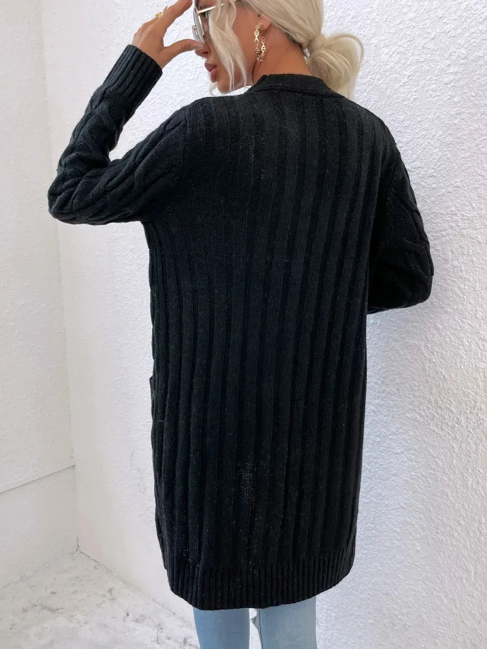 New long coat twist rope solid color cardigan sweater