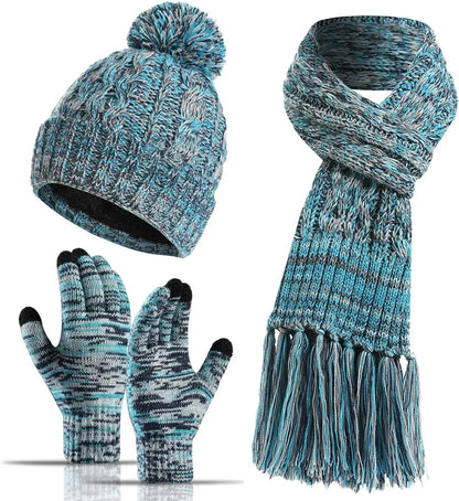 Honnesserry Winter Warm Beanie Hat Scarf and Touchscreen Gloves Set for Womens Skull Caps Neck Scarves with Fleece Lined