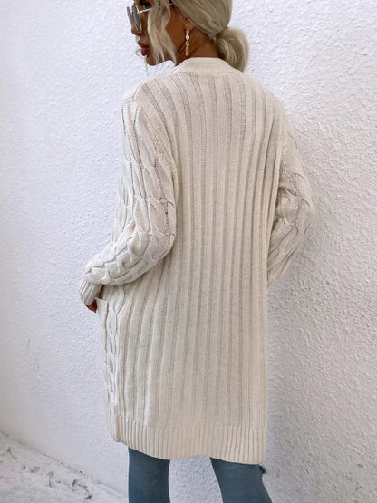 New long coat twist rope solid color cardigan sweater