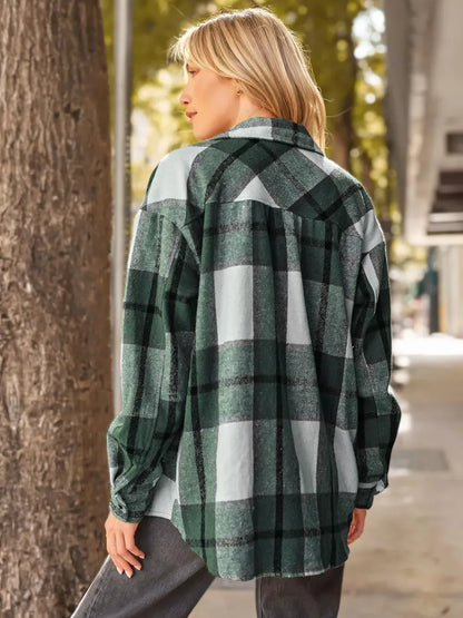 Womens Casual Plaid Shacket Button Down Long Sleeve Shirt