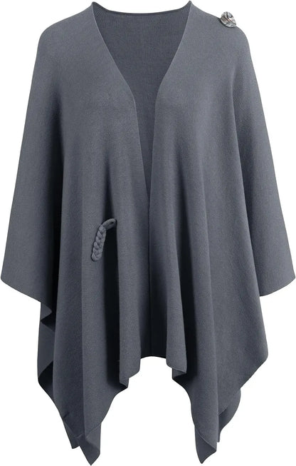 Womens Large Cross Front Poncho Sweater Wrap Topper Knitted Elegant Shawls Cape for Fall Winter