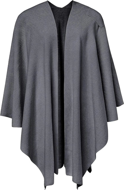 Womens Large Cross Front Poncho Sweater Wrap Topper Knitted Elegant Shawls Cape for Fall Winter