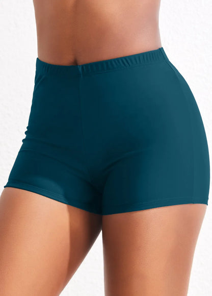 Black Mid Waisted Elastic Detail Swimwear Shorts