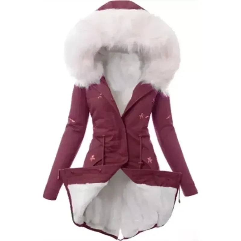 Printed Hooded Large Size Parka Coat