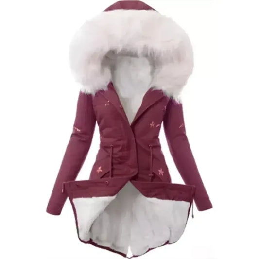 Printed Hooded Large Size Parka Coat